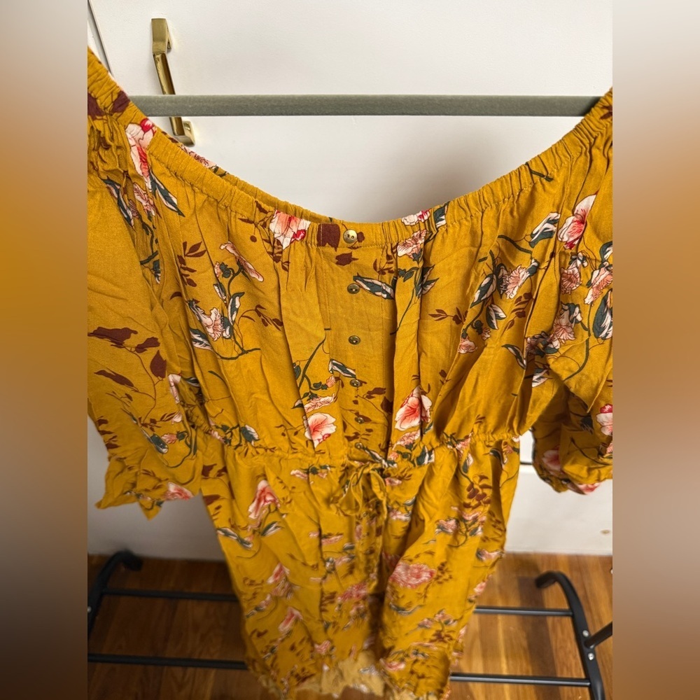 Mustard Floral Button-Front Midi/ Maxi dress Size L - Picture 4 of 6